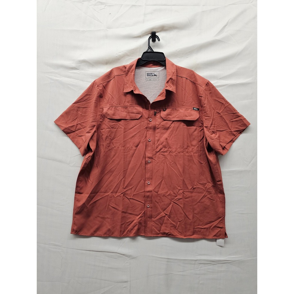 Eddie Bauer Mens Short Sleeve Button Down Shirt Red Polyester Size XXL